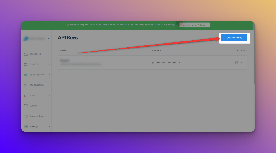 Create API key for SendGrid and Poptin integration on colorful background
