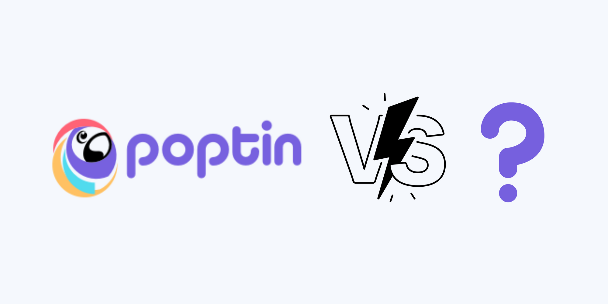 Poptin icon, versus symbol and a question mark to mention the alternatives on blue background