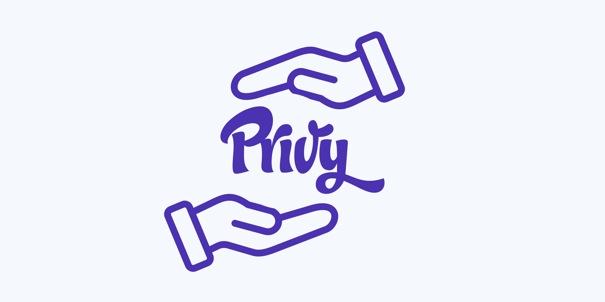 Two hands holding Privy icon without touching on blue background