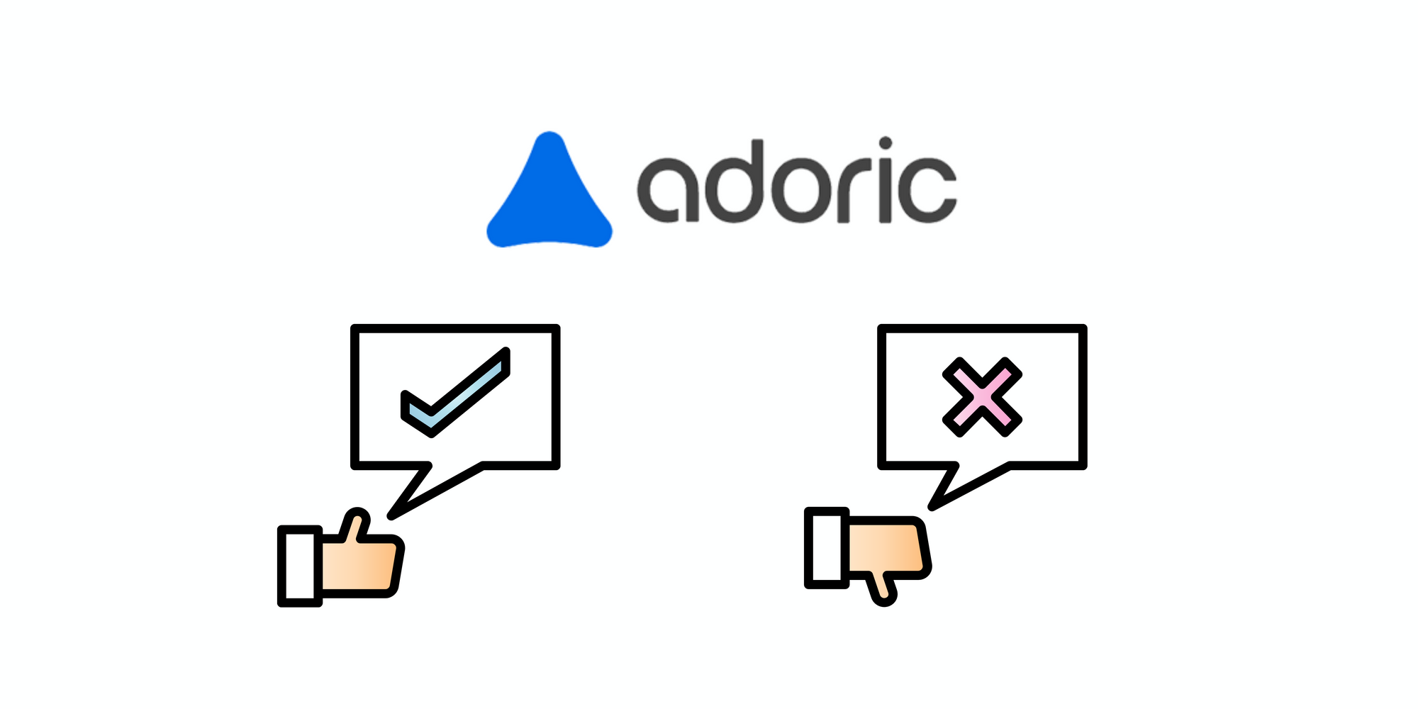 Adoric icon, check and x icons with thumbs-up & thumbs-down on white background to talk about the pros and cons