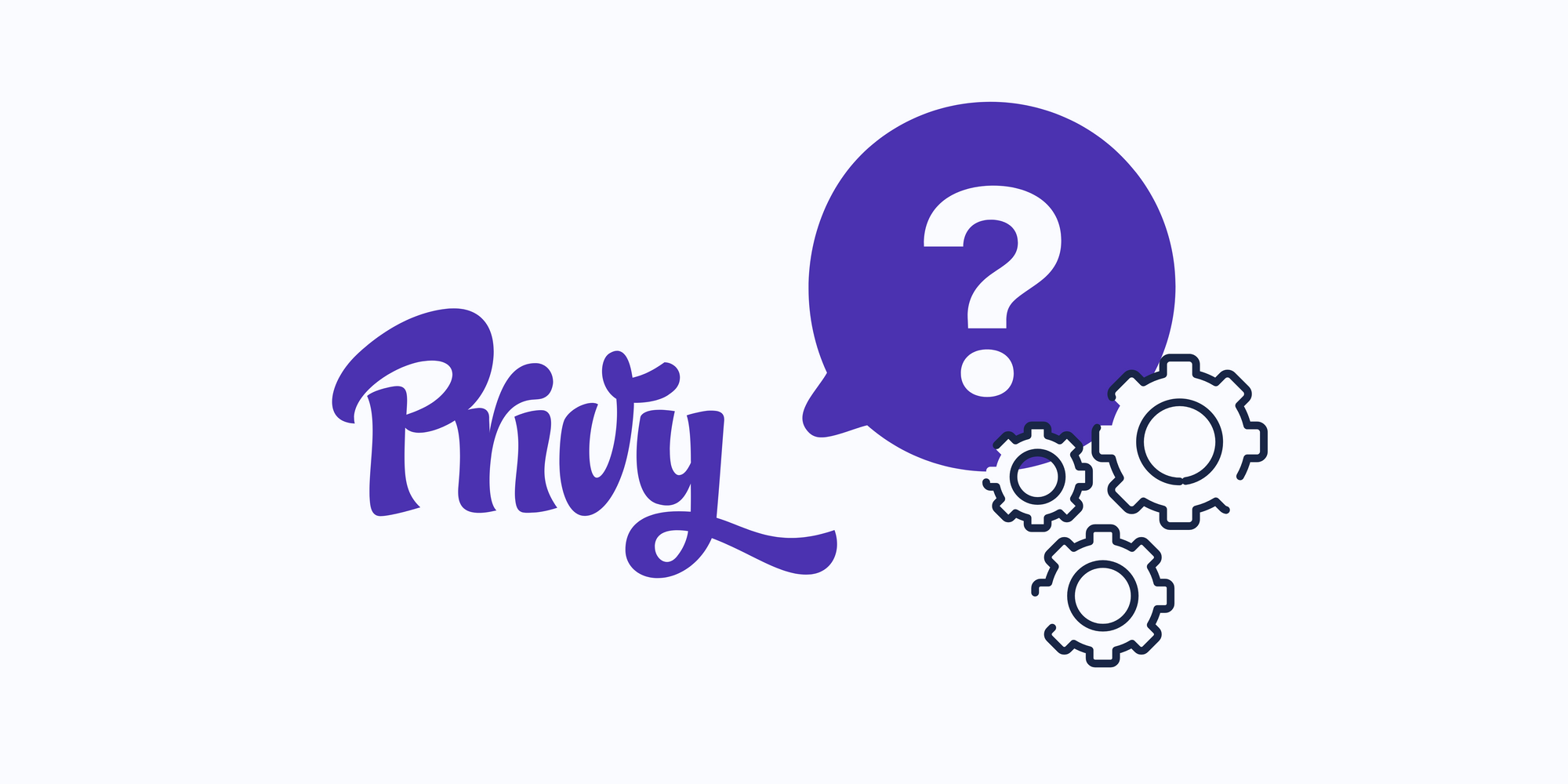 Privy icon, a question mark and settings icon on blue background