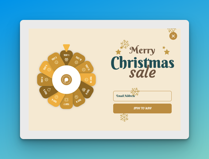 Popupsmart's Christmas popup with gold themes on bluish background