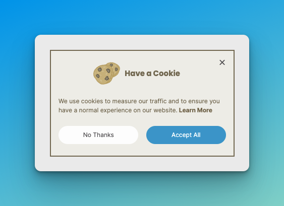 Popupsmart's cookie notice popup on bluish background