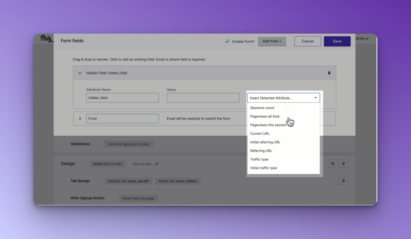 choosing the option while Inserting Detected Attribute on the Privy dashboard