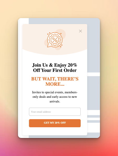 OptiMonk's email popup sample on colorful background