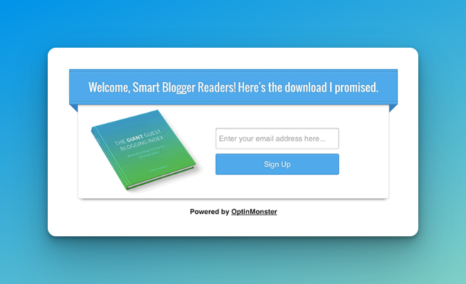 OptinMonster's email popup sample on blue background
