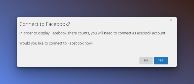 a notification for connecting to Facebook with No and Yes buttons on the Sumo dashboard