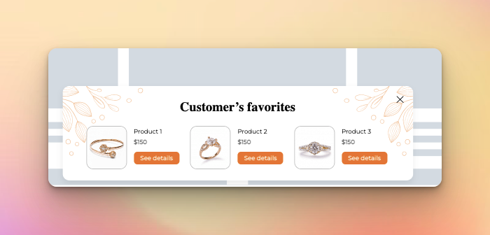 OptiMonk's customer's favorites popup on colorful background