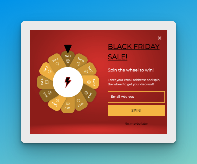 Black Friday sale popup of Popupsmart on blue background