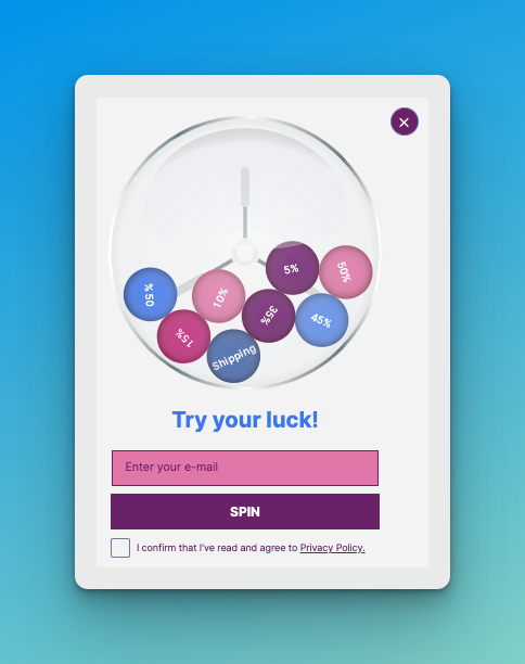 Popupsmart's lottery ball on blue background