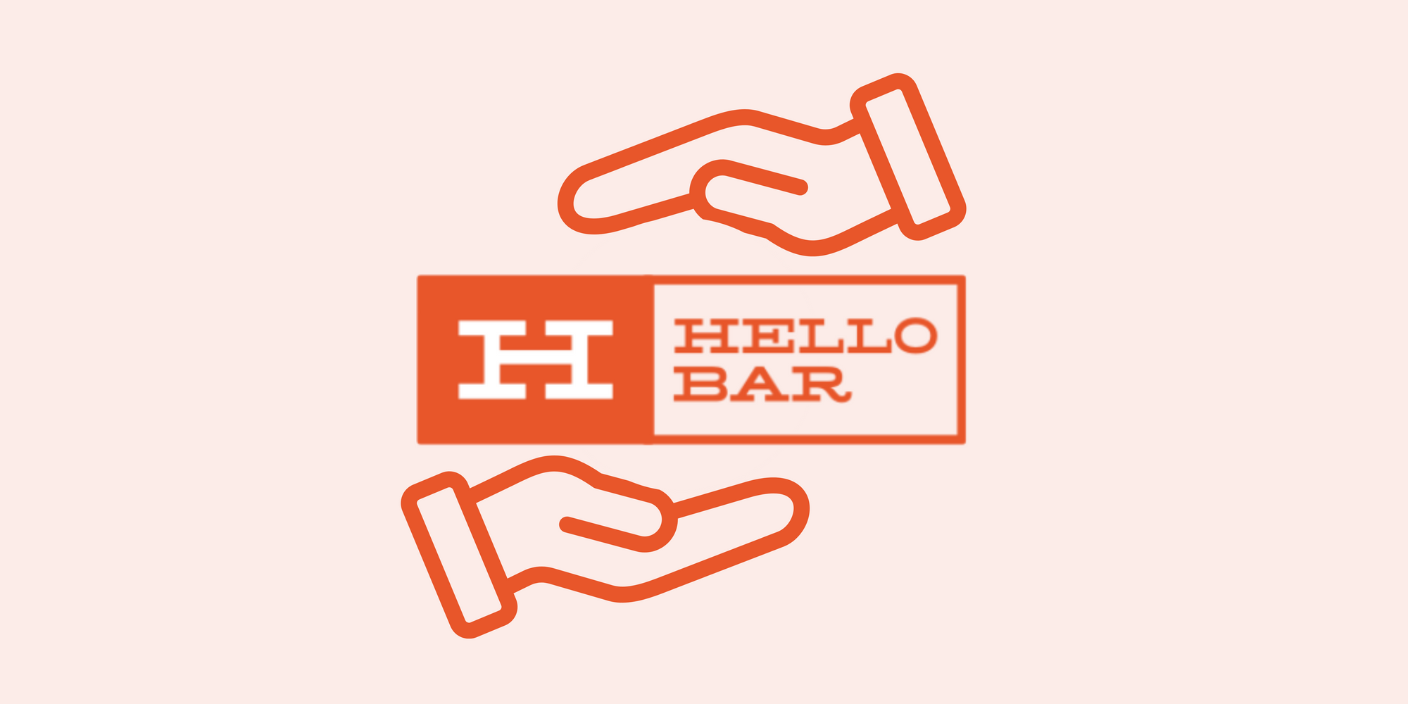 Two hands holding Hello Bar icon without touching on red background
