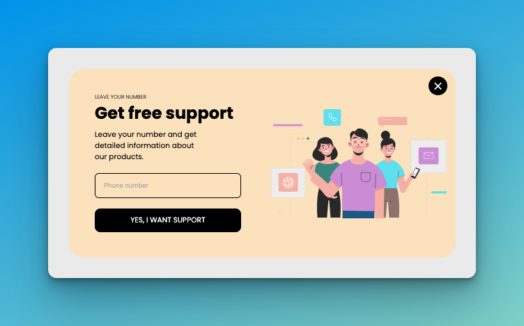 Support providing popup of Popupsmart on blue background