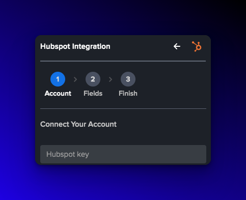 steps of HubSpot integration on blue and black background