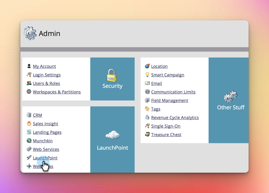 Selecting LaunchPoint for the integration of OptinMonster and Marketo integration