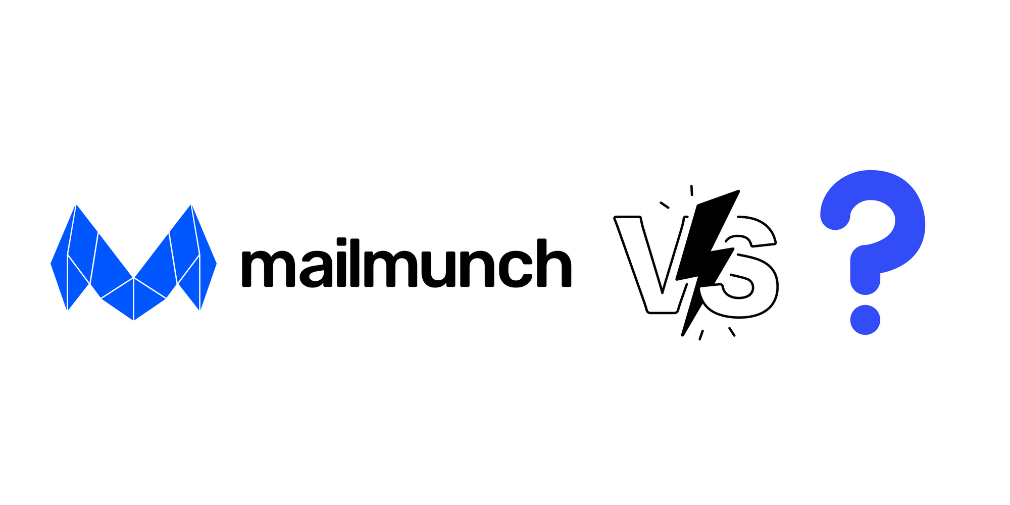 Mailmunch icon, versus symbol and a question mark to mention the alternatives on white background