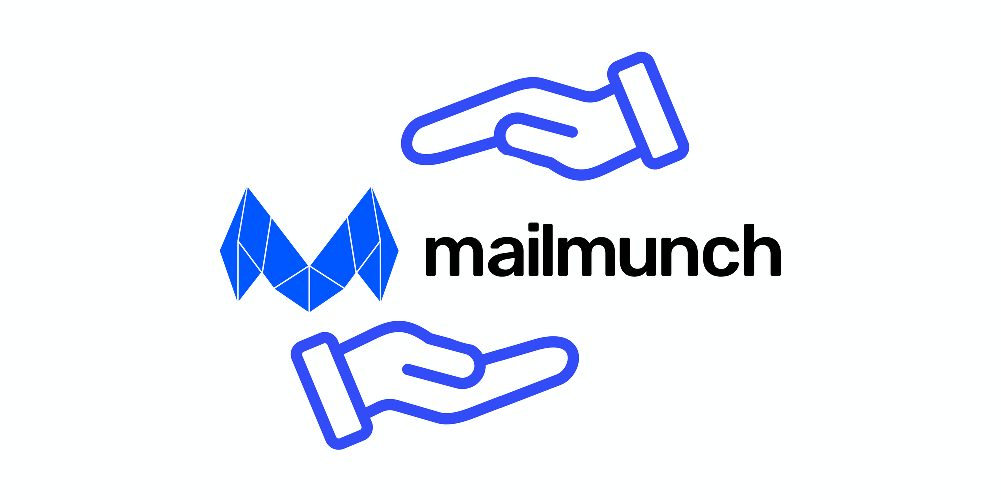 Two hands holding Mailmunch icon without touching on white background