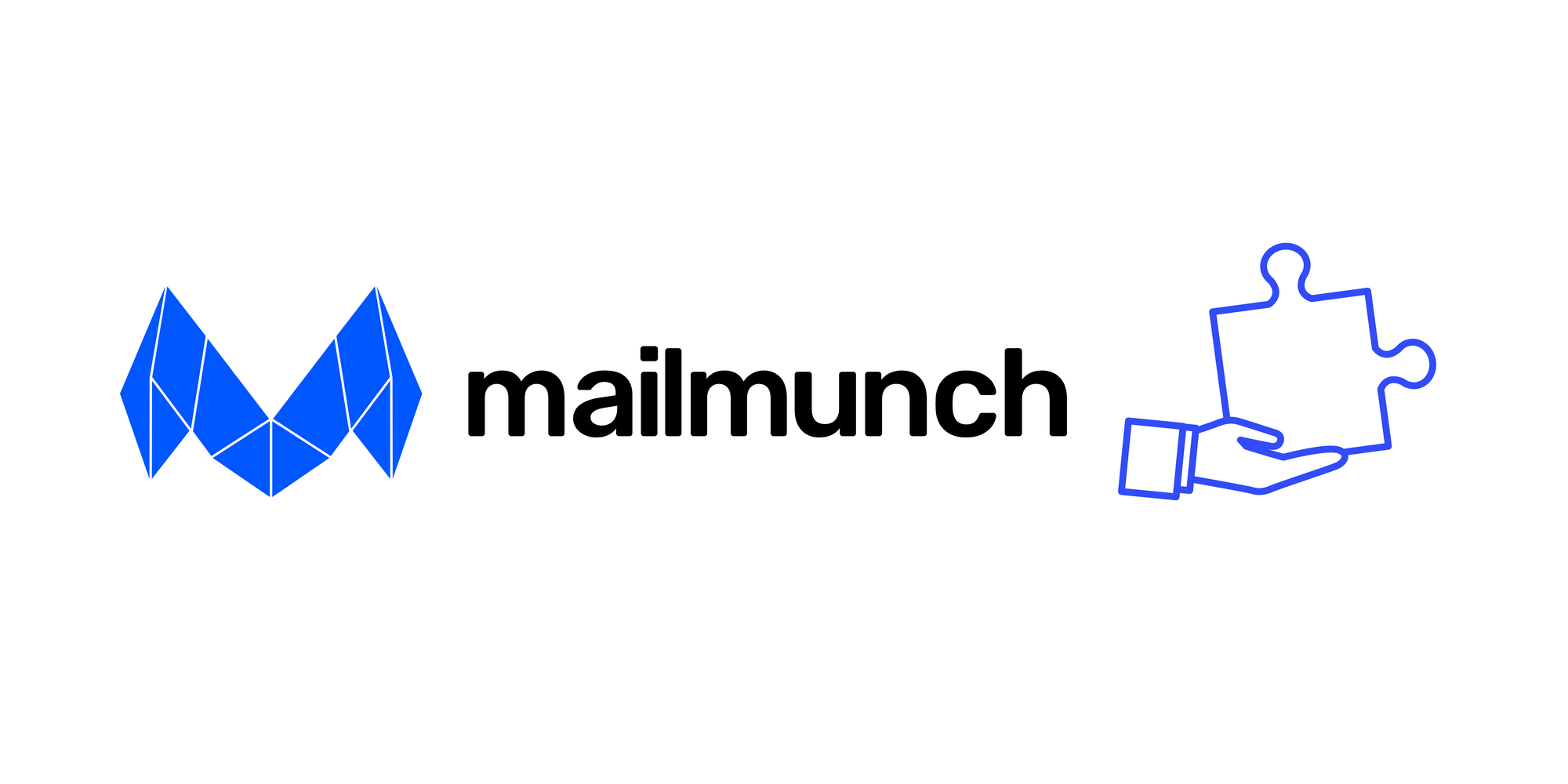 Mailmunch icon and a hand holding a jigsaw piece on white background