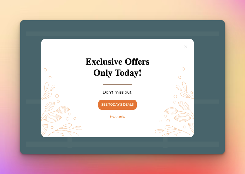 OptiMonk's exclusive offer popup on colorful background