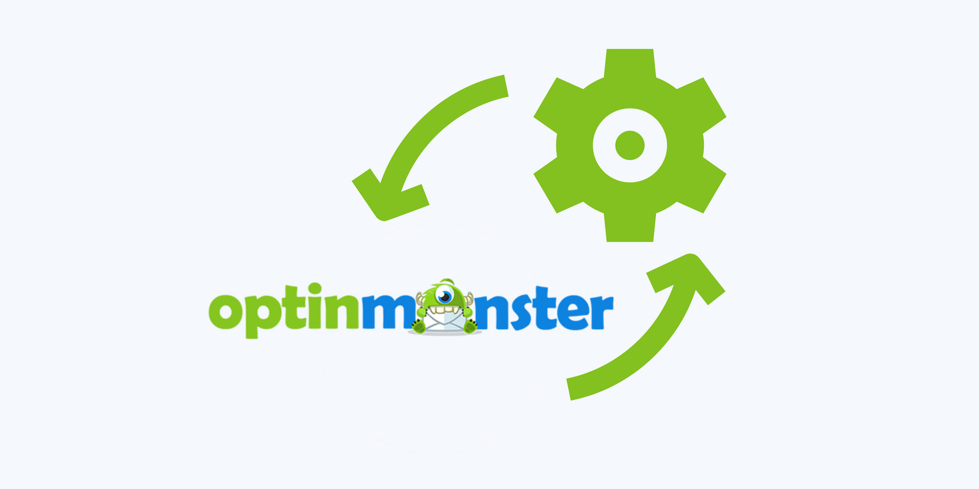 OptinMonster icon and a gear to tell its integrations on fair blue background
