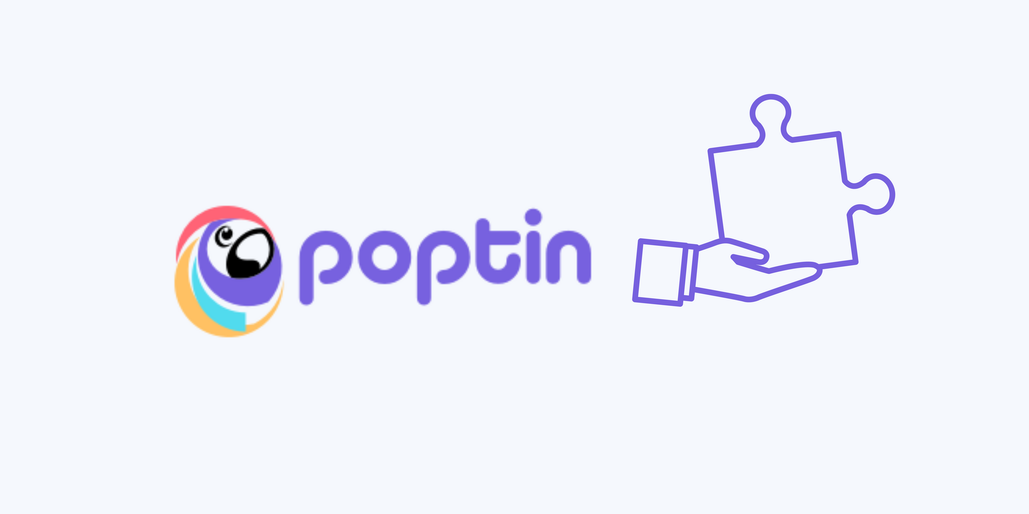 Poptin icon and a hand holding a jigsaw piece on blue background