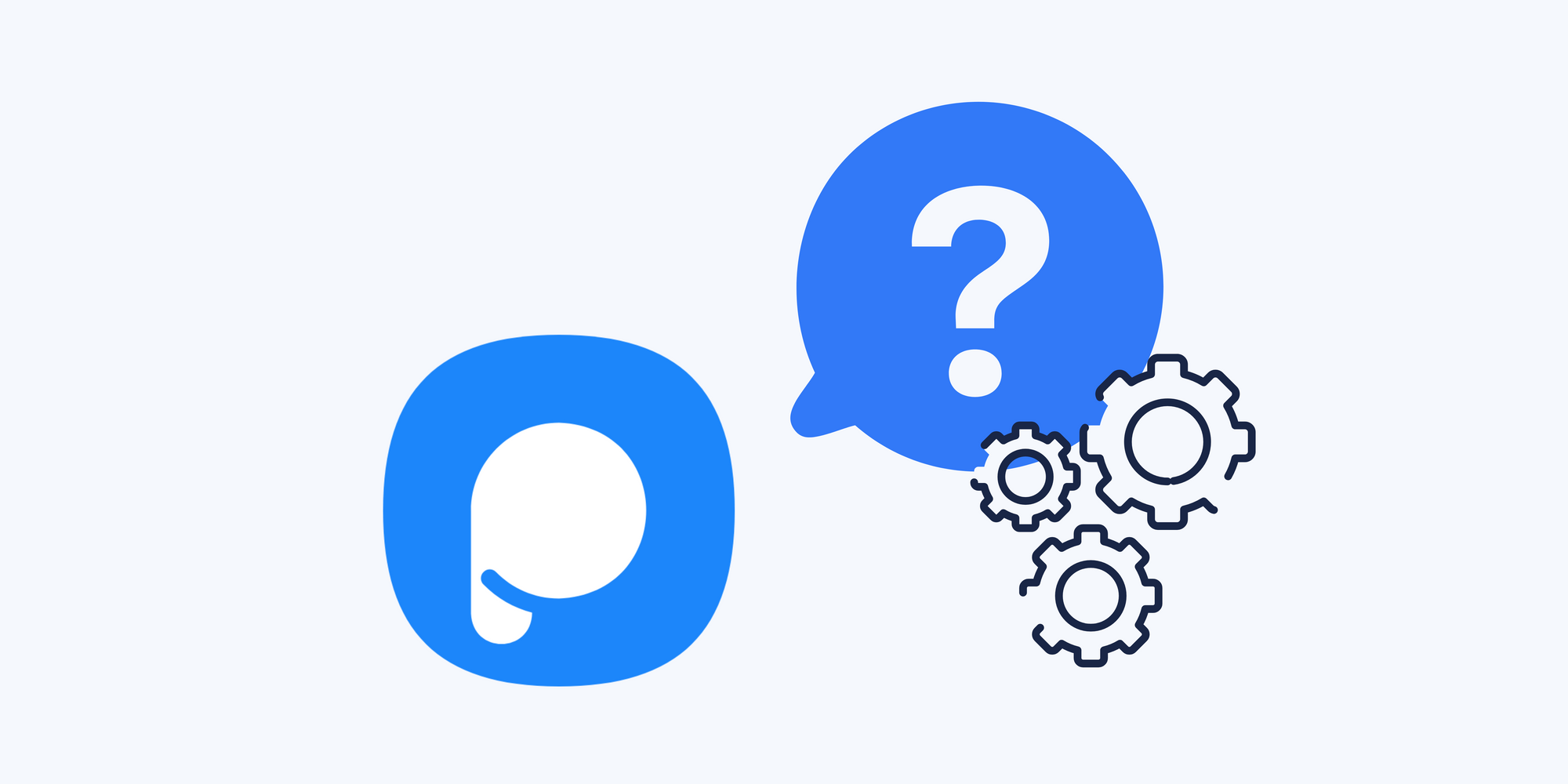 Popupsmart icon, a question mark and settings icon on blue background