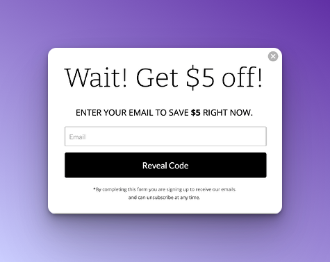 Abandoned cart popup on purple background