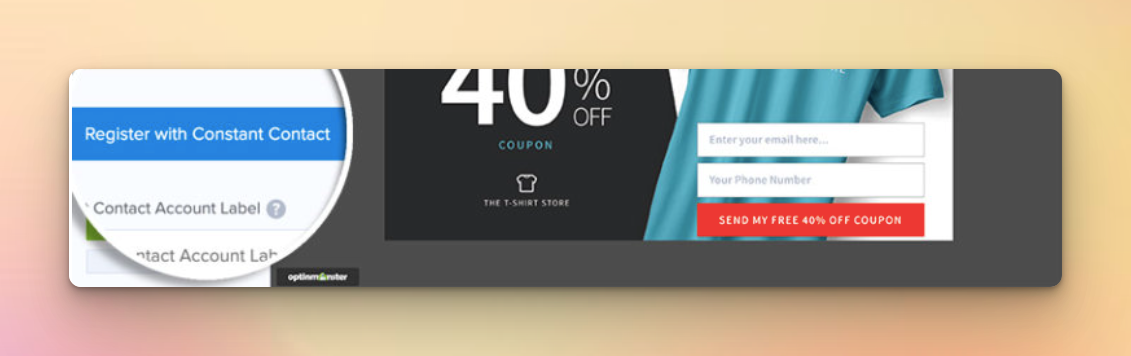 choosing Register with Constant Contact for the OptinMonster integration 