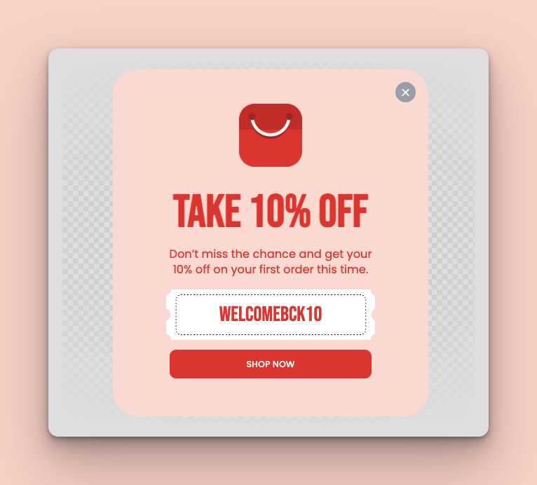Popupsmart's special offer and discount popup on pink background
