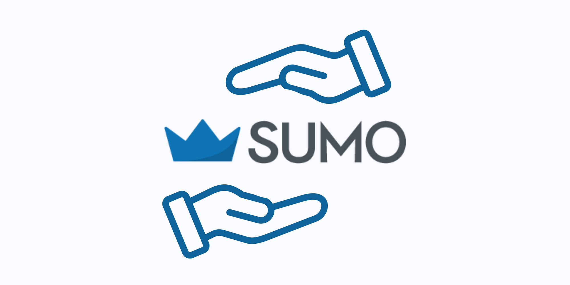 Two hands holding Sumo icon without touching on blue background