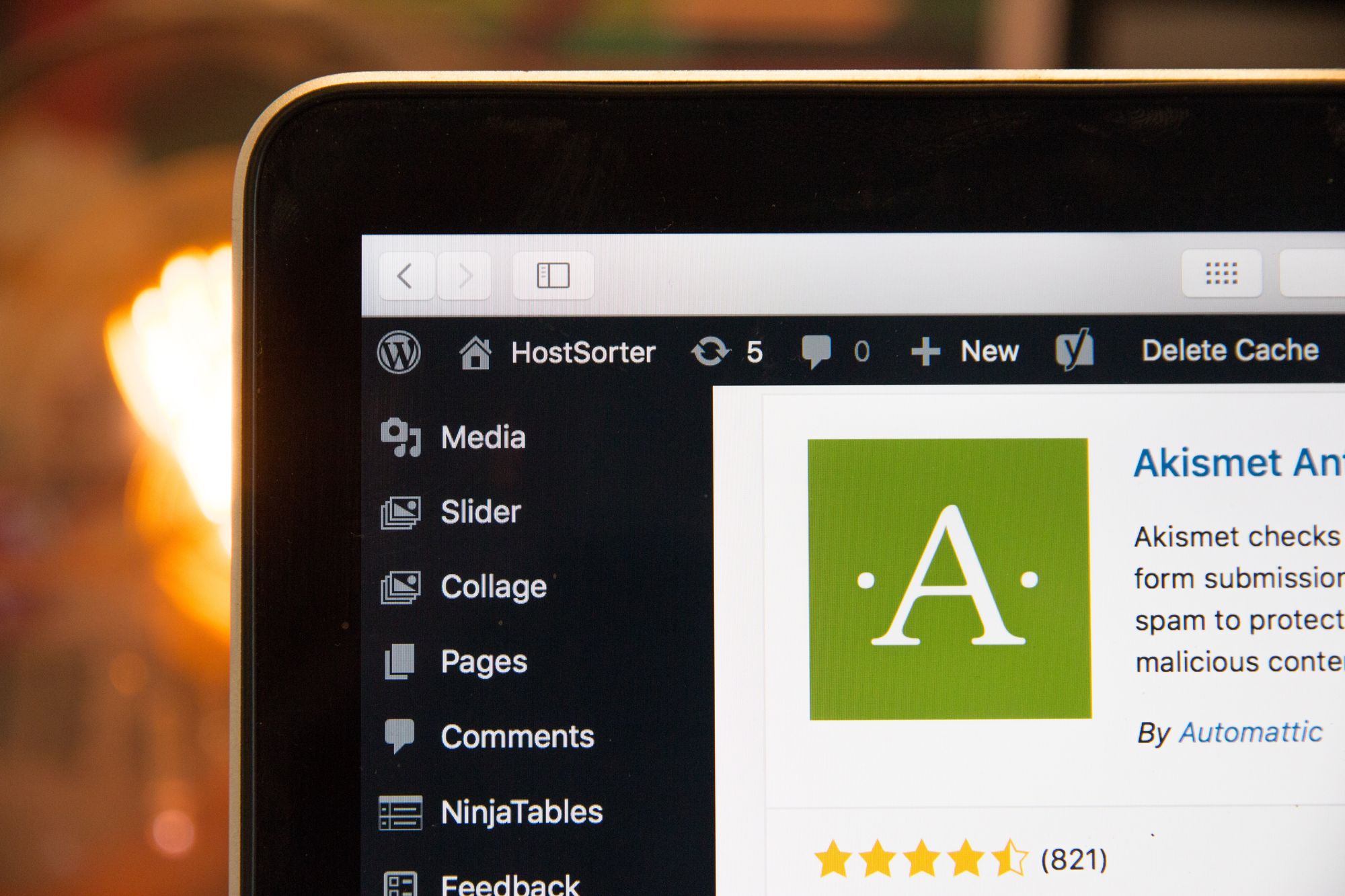 the view of a WordPress admin page from the corner of a laptop