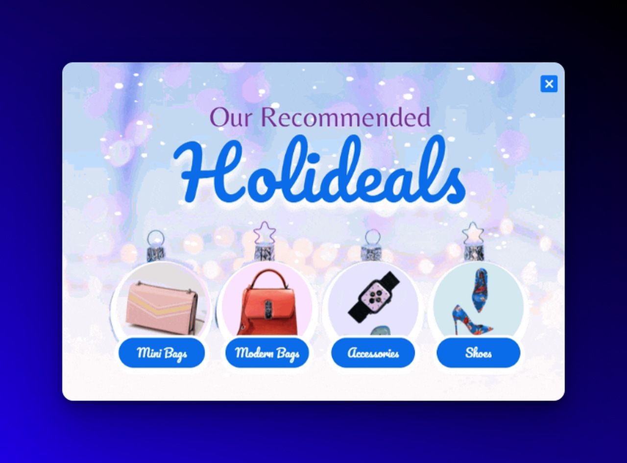 Adoric's special deal recommended popup on dark blue background