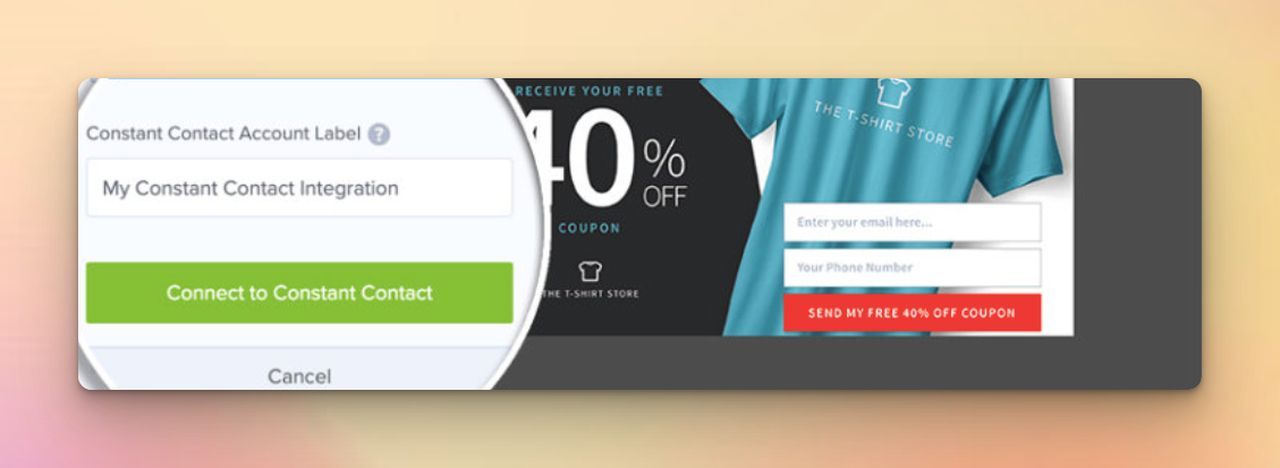 naming the integration and choosing Connect to Constant Contact