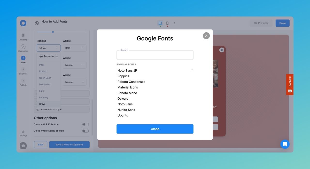 Choosing Google Fonts among the choices 