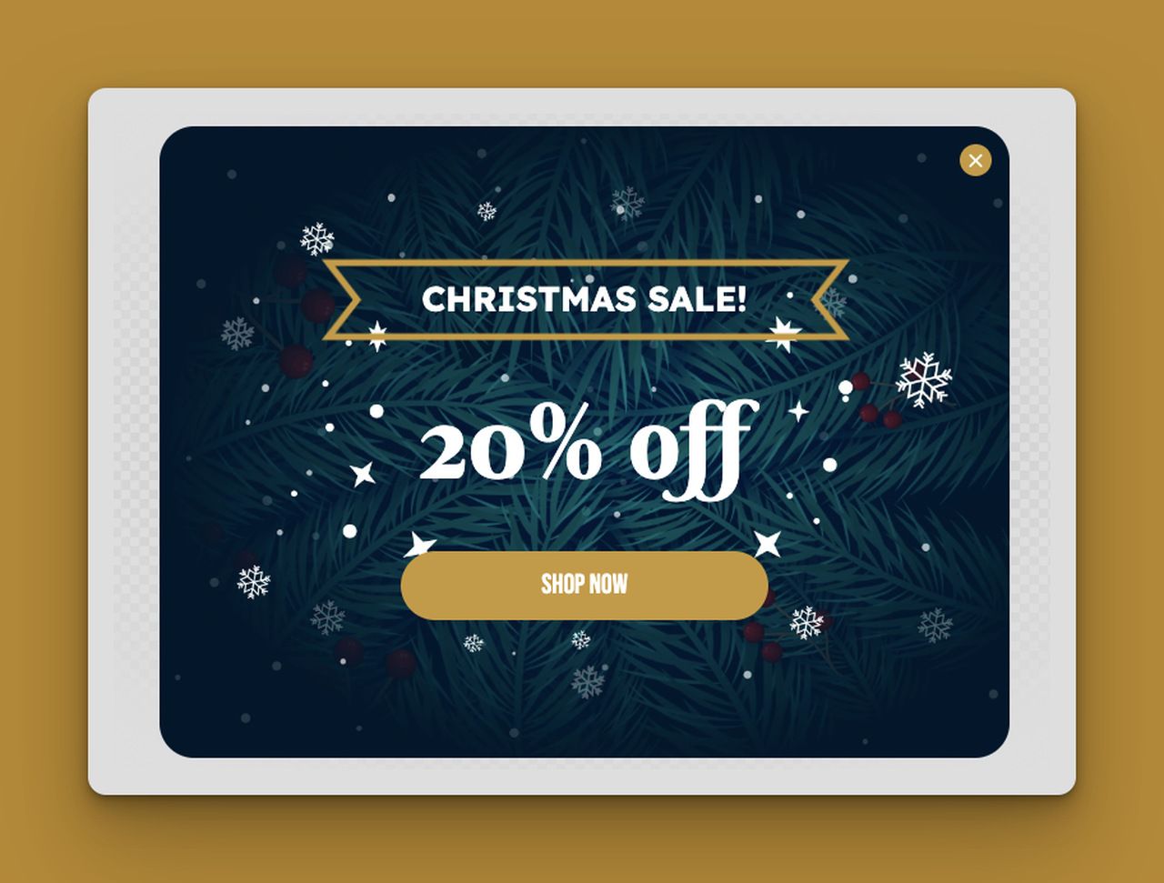 Christmas popup with discounts on brown background