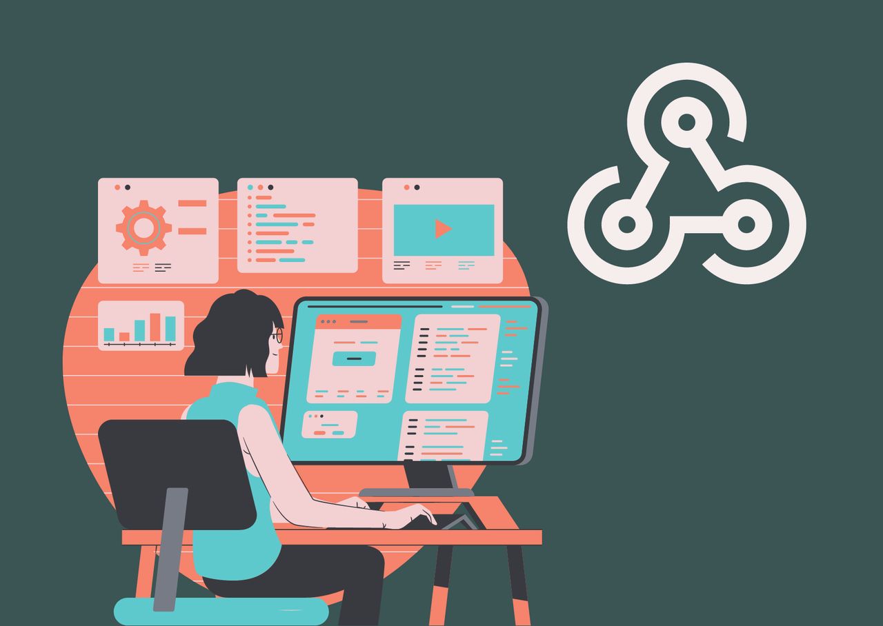 a female figure working and arranging the settings for the integration of Webhook