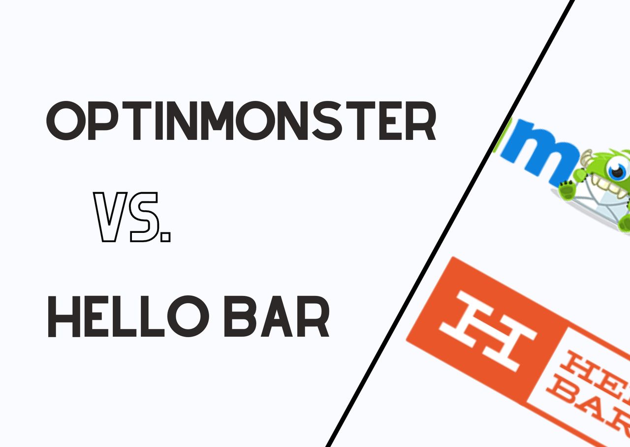 the banner of OptinMonster vs Hello Bar and their logos on a fair background