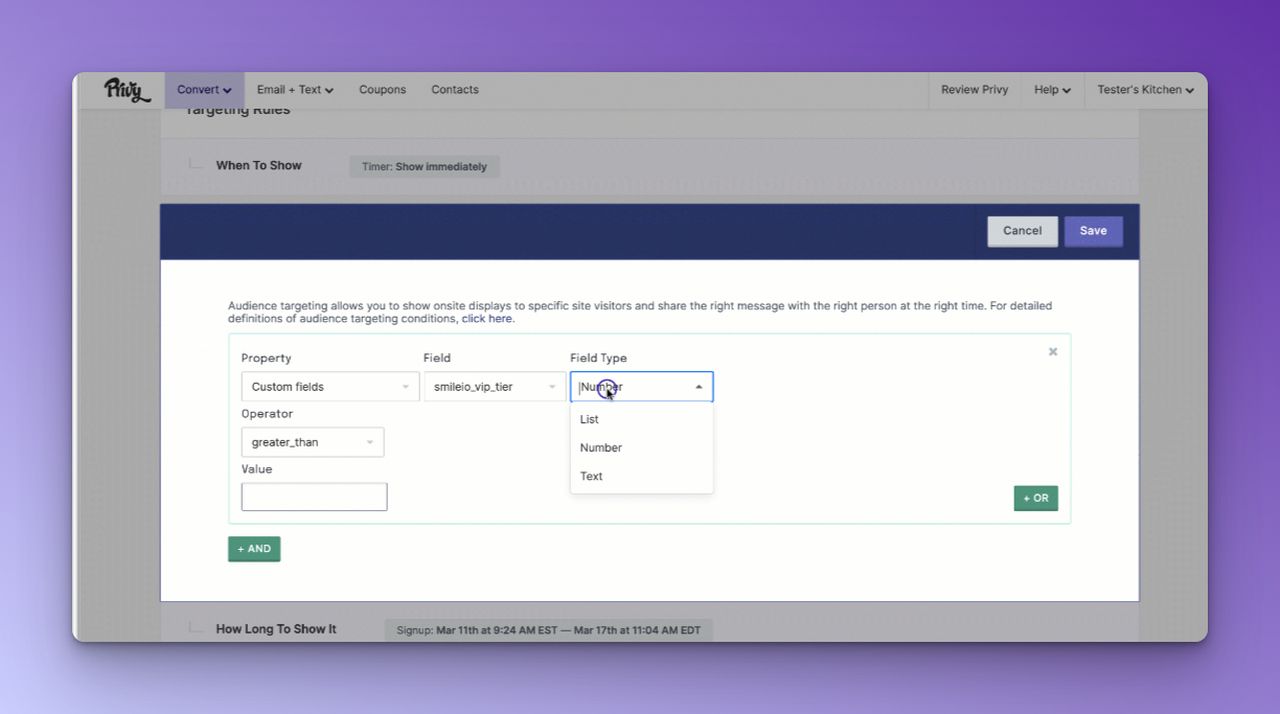 Filling the field types on Privy dashboard for the integration