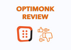 OptiMonk review feature image with the logo, thumbs-up & thumbs-down, plus & minus 