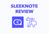 Sleeknote review feature image with the logo, thumbs-up & thumbs-down, plus & minus 