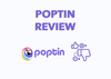 Poptin review feature image with the logo, thumbs-up & thumbs-down, plus & minus 