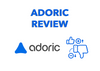 Adoric review feature image with the logo, thumbs-up & thumbs-down, plus & minus 