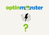 OptinMonster logo, versus icon, question mark on a beige background