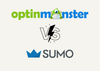 OptinMonster vs Sumo cover with their logos to compare the differences and similarities of two popup builders