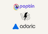 the cover of Poptin and Adoric on a fair beige background with their logos