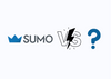 Sumo logo, versus icon, question mark on a blue background