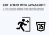 the cover of exit-intent JavaScript with a running figure exiting and the icon of JS on a blue background